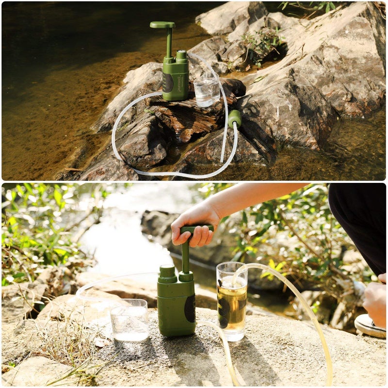 Purewell Water Hand Purifier Pump with Replaceable Carbon 0.01 Micron Water Filter, 4 Filter Stages, Portable Outdoor Emergency and Survival Gear - Camping, Hiking, Backpacking(Green) - Image 2